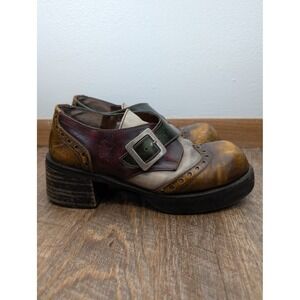 London Underground Vintage Platform Monk Strap Shoes Multi Color Leather Mens 8